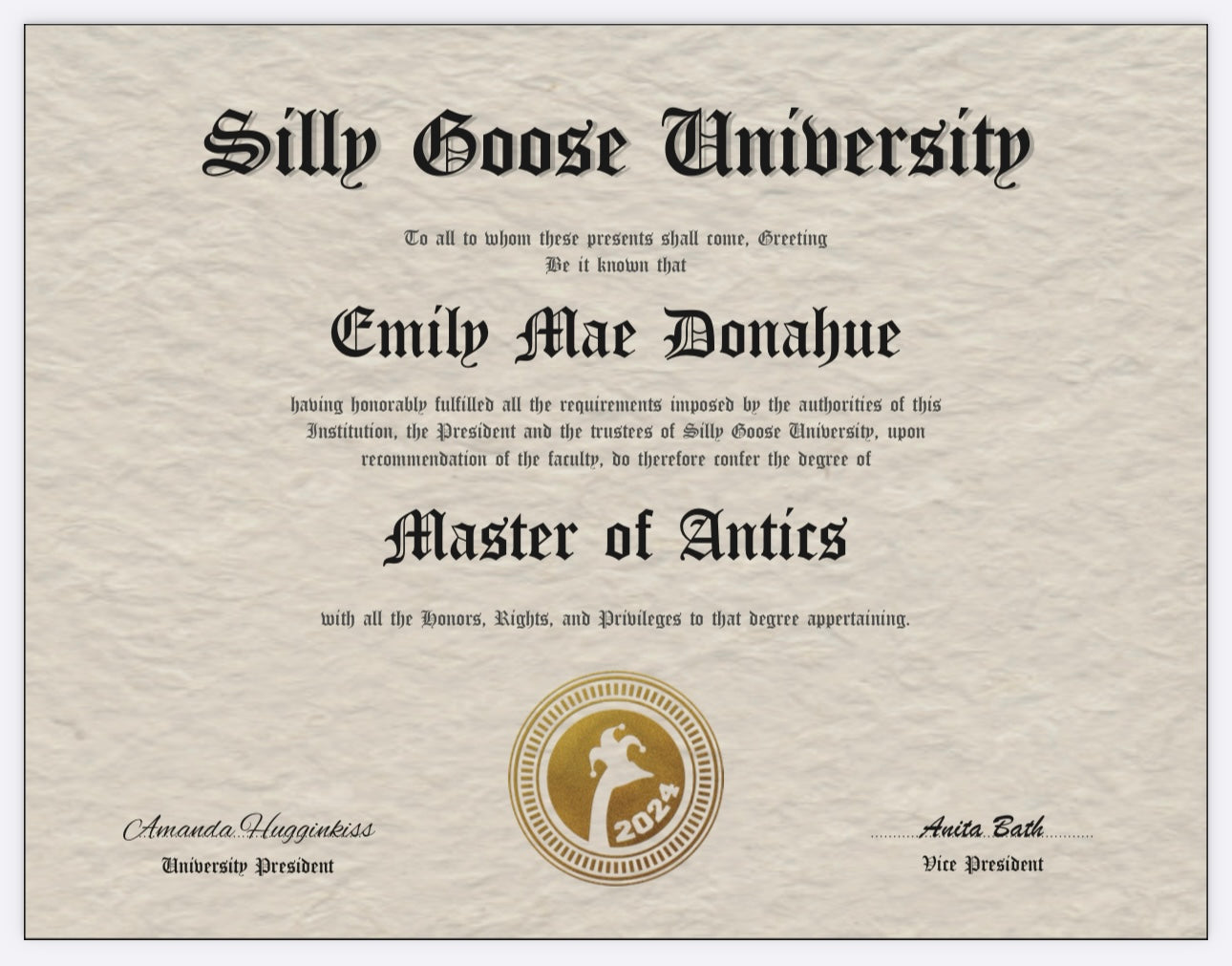 Customizable Silly Goose University Diploma (DIGITAL)