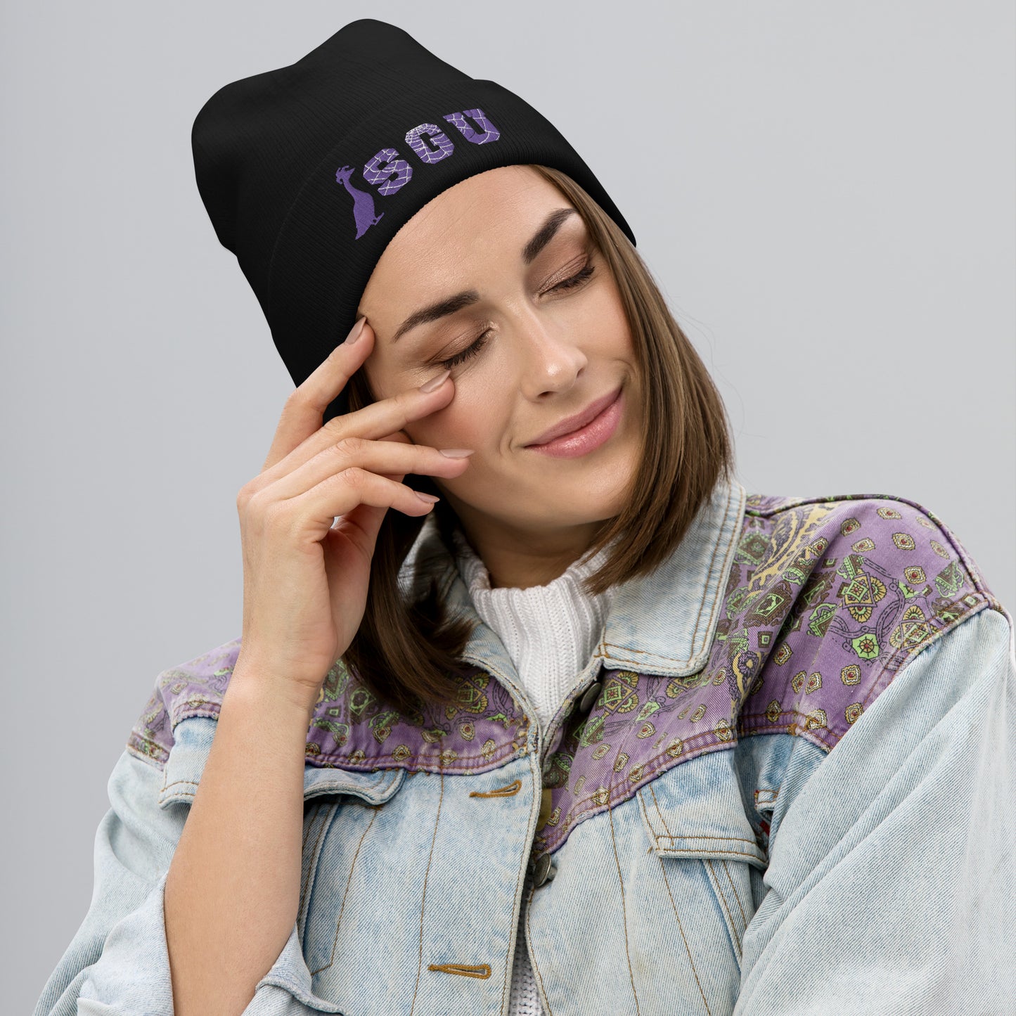 SGU Spooky Logo | Embroidered Beanie - Black/Purple