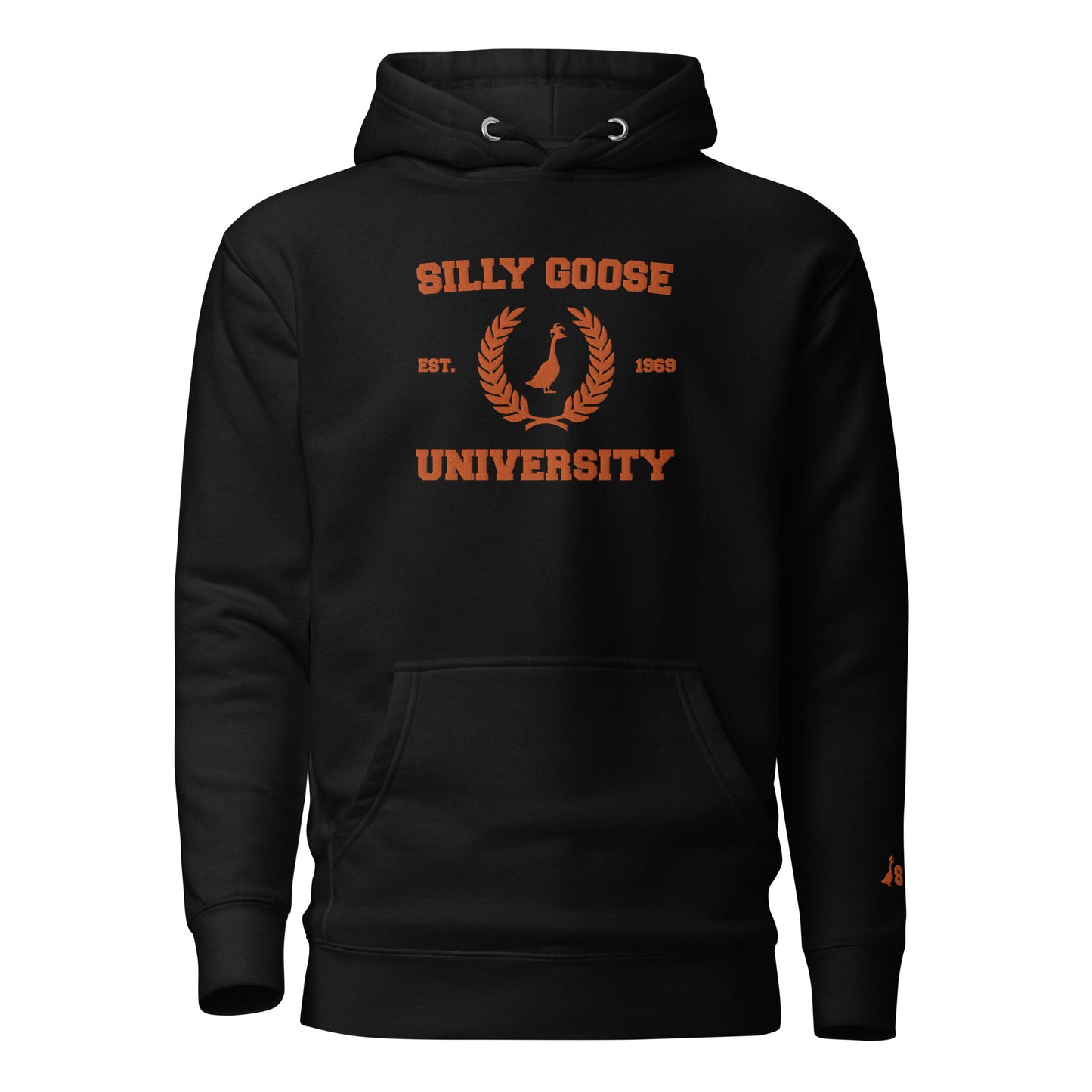 SGU Spooky Collegiate Seal | Premium Unisex Hoodie - Black/ Orange - Embroidered