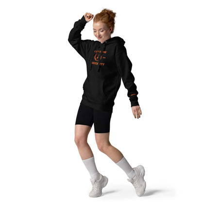 SGU Spooky Collegiate Seal | Premium Unisex Hoodie - Black/ Orange - Embroidered