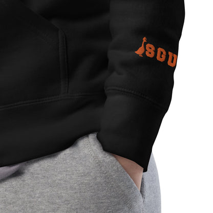 SGU Spooky Collegiate Seal | Premium Unisex Hoodie - Black/ Orange - Embroidered