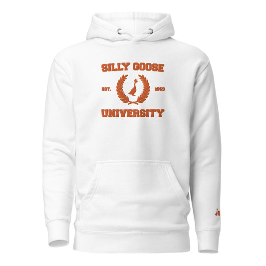 SGU Spooky Collegiate Seal | Premium Unisex Hoodie - White/ Orange - Embroidered