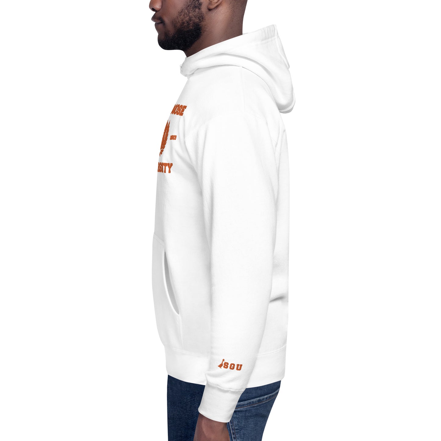 SGU Spooky Collegiate Seal | Premium Unisex Hoodie - White/ Orange - Embroidered