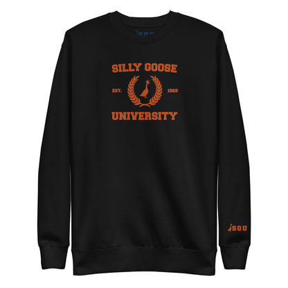 SGU Spooky Collegiate Seal | Premium Unisex Crewneck - Black/ Orange - Embroidered