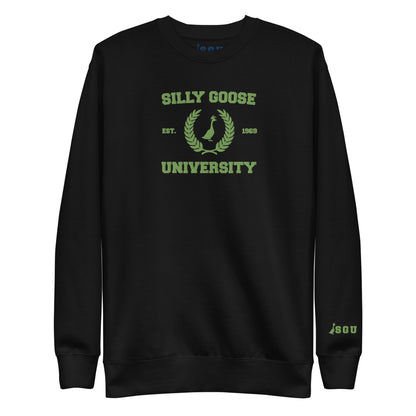 SGU Spooky Collegiate Seal | Premium Unisex Crewneck - Black/ Lime - Embroidered