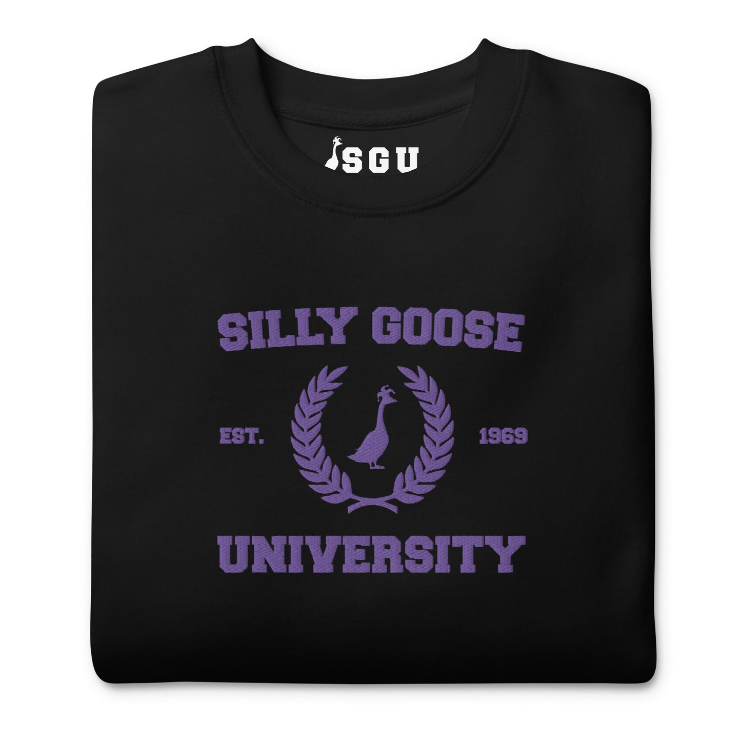 SGU Spooky Collegiate Seal | Premium Unisex Crewneck - Black/ Purple - Embroidered