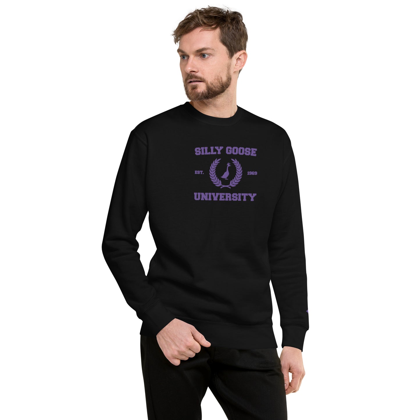 SGU Spooky Collegiate Seal | Premium Unisex Crewneck - Black/ Purple - Embroidered