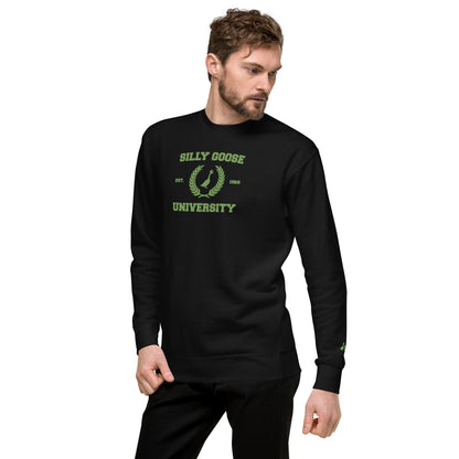 SGU Spooky Collegiate Seal | Premium Unisex Crewneck - Black/ Lime - Embroidered