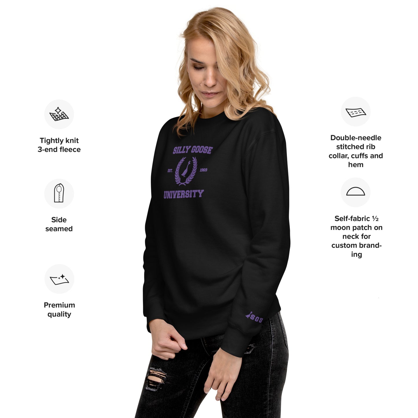 SGU Spooky Collegiate Seal | Premium Unisex Crewneck - Black/ Purple - Embroidered