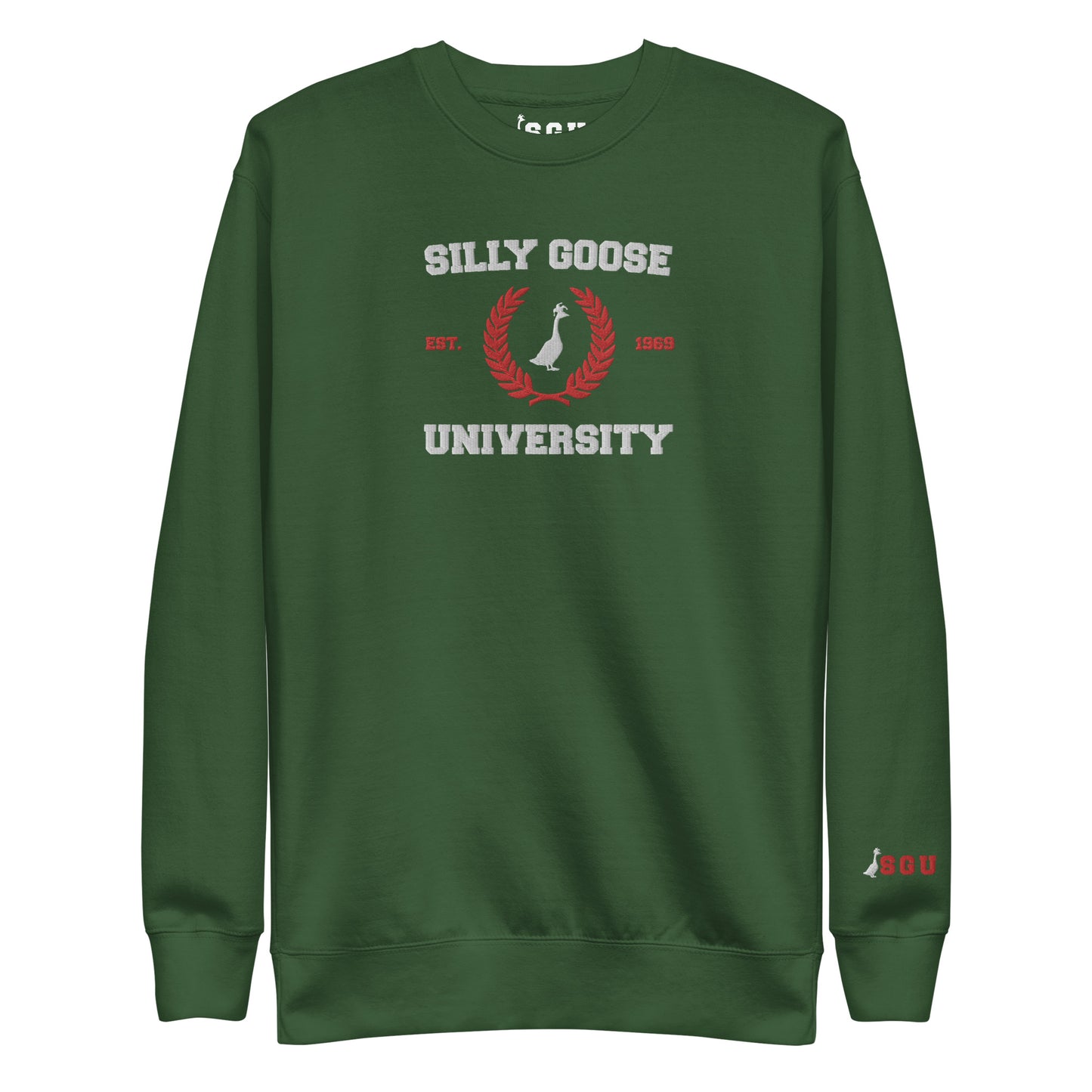 SGU Collegiate Seal Winter Wonderland Edition | Premium Unisex Crewneck - Evergreen - Embroidered