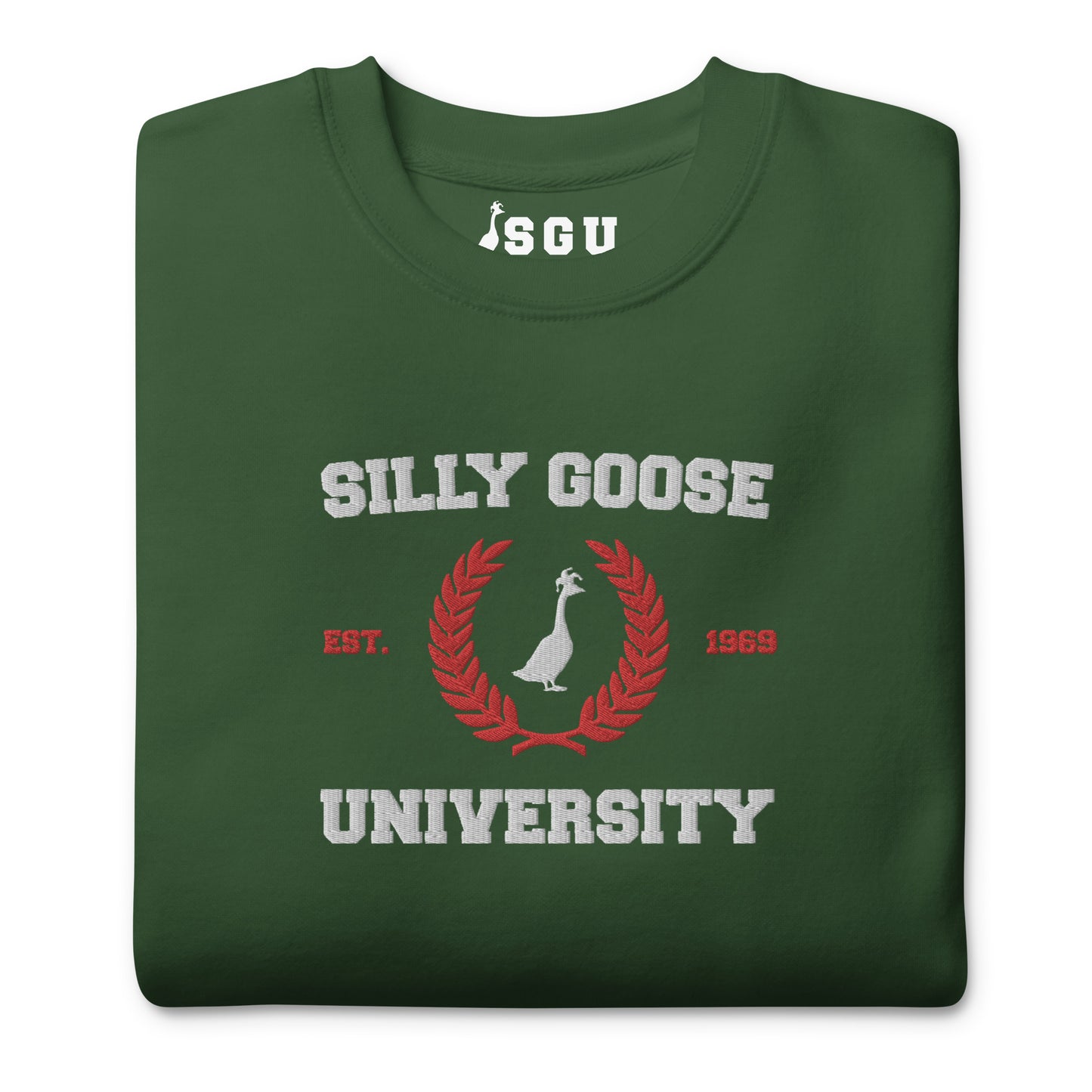 SGU Collegiate Seal Winter Wonderland Edition | Premium Unisex Crewneck - Evergreen - Embroidered