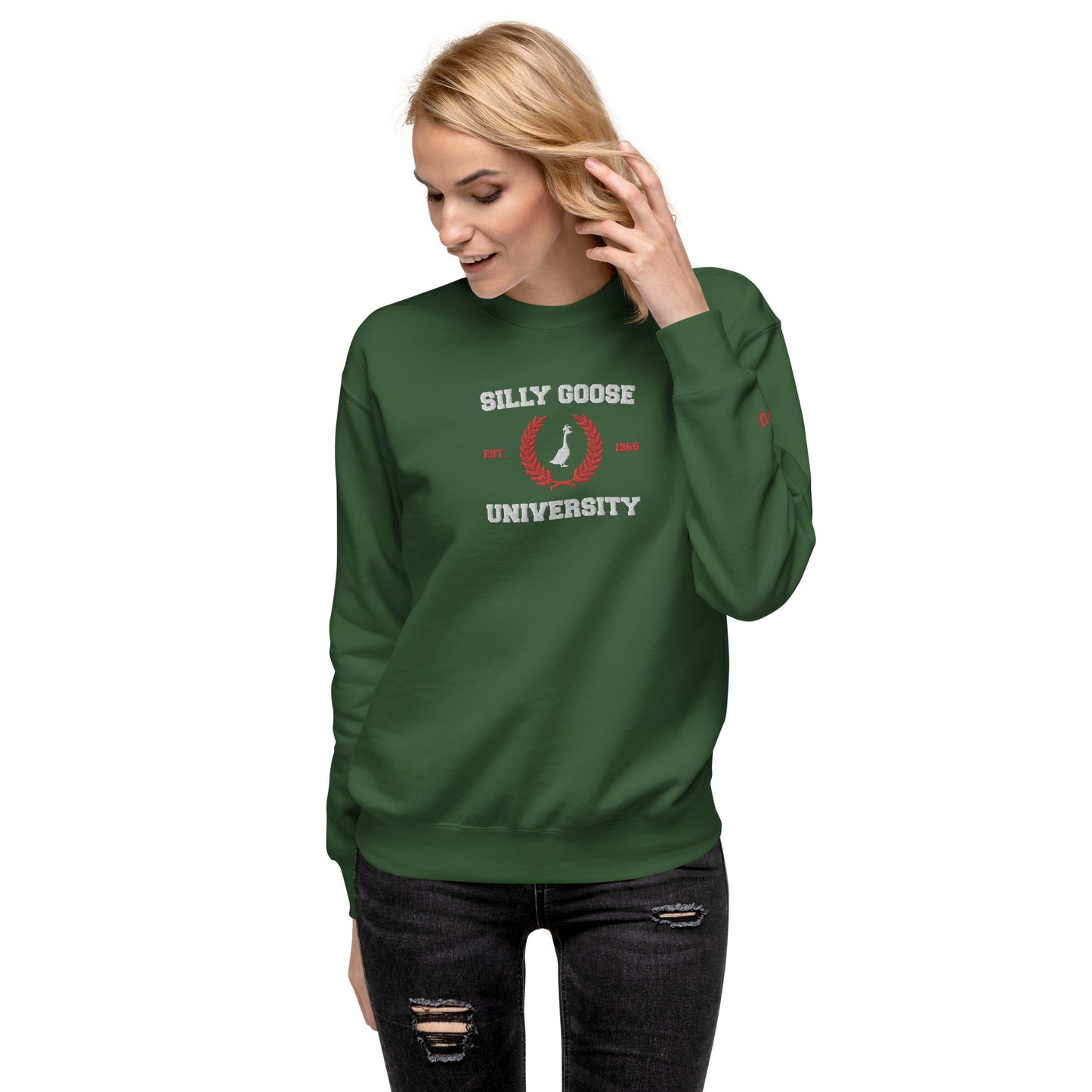 SGU Collegiate Seal Winter Wonderland Edition | Premium Unisex Crewneck - Evergreen - Embroidered