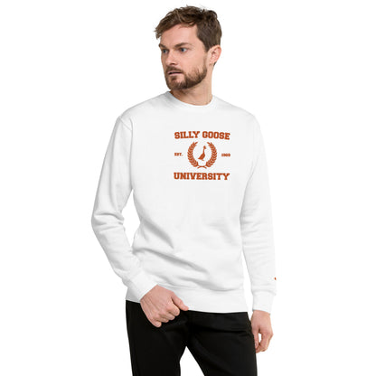 SGU Spooky Collegiate Seal | Premium Unisex Crewneck - White/ Orange - Embroidered