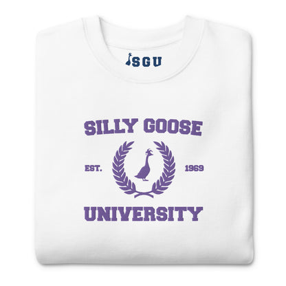 SGU Spooky Collegiate Seal | Premium Unisex Crewneck - White/ Purple - Embroidered