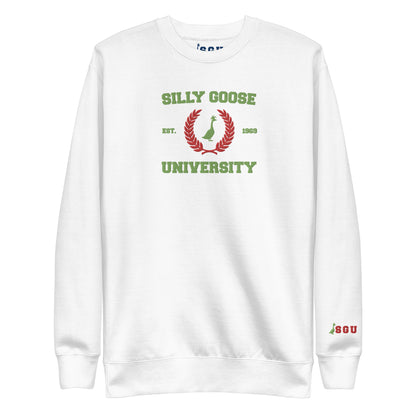 SGU Collegiate Seal Winter Wonderland Edition | Premium Unisex Crewneck - White/Red/Green - Embroidered