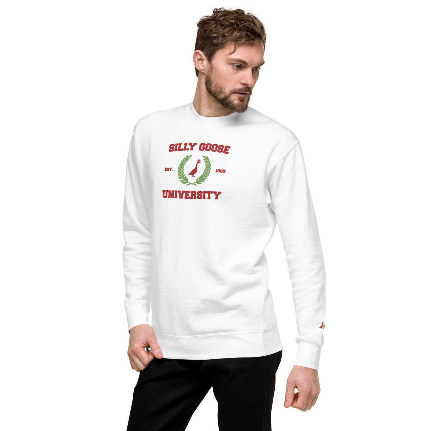 SGU Collegiate Seal Winter Wonderland Edition | Premium Unisex Crewneck - White/Green/ Red - Embroidered