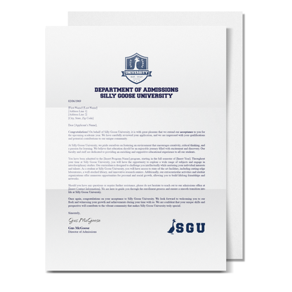 Customizable Silly Goose University Acceptance Letter
