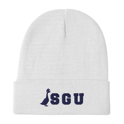 SGU Embroidered Beanie - White/Navy