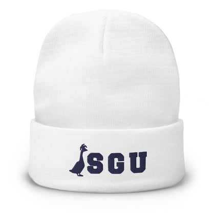 SGU Embroidered Beanie - White/Navy