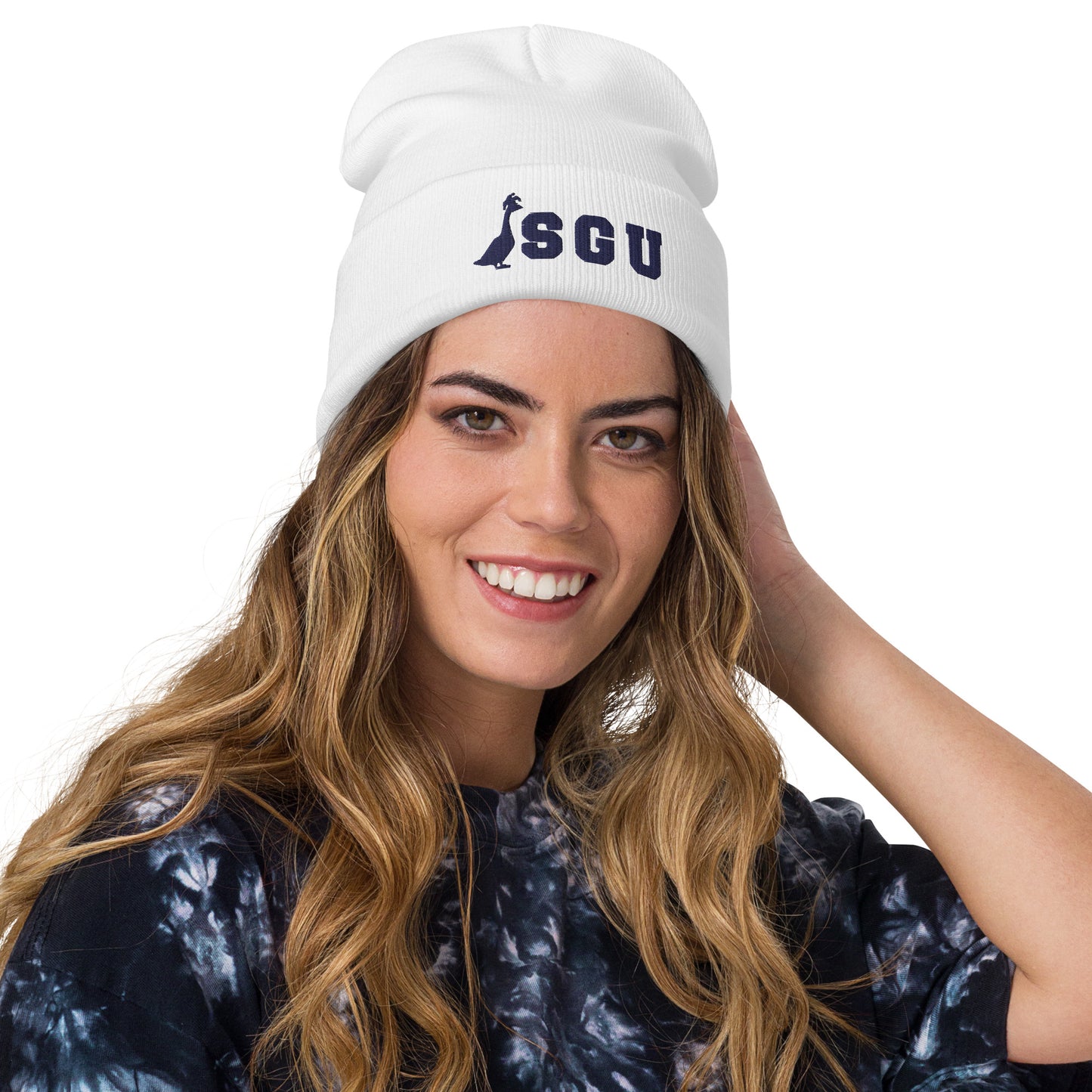 SGU Embroidered Beanie - White/Navy