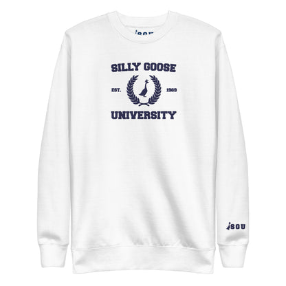 SGU Collegiate Seal | Premium Unisex Crewneck - White/ Navy - Embroidered