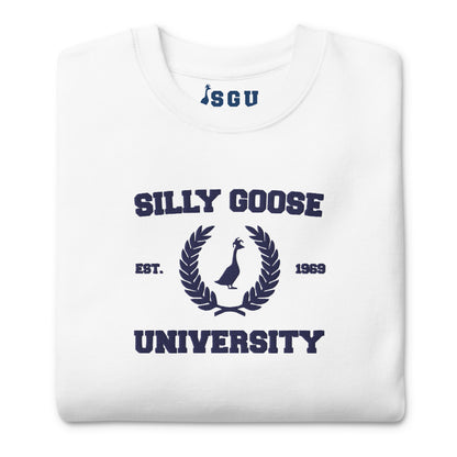 SGU Collegiate Seal | Premium Unisex Crewneck - White/ Navy - Embroidered