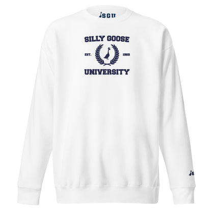 SGU Collegiate Seal | Premium Unisex Crewneck - White/ Navy - Embroidered