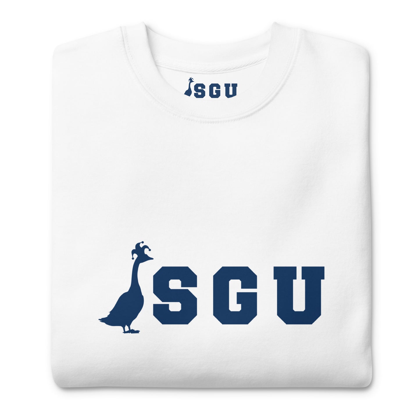 SGU | Premium Unisex Crewneck - White/ Navy - Screen Print