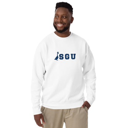 SGU | Premium Unisex Crewneck - White/ Navy - Screen Print