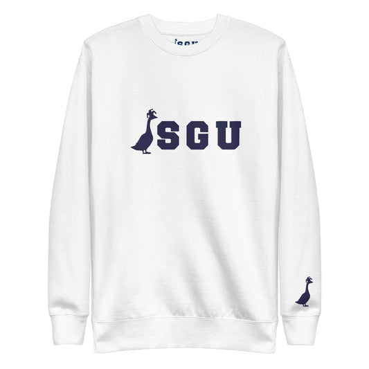 SGU | Premium Unisex Crewneck - White/ Navy - Embroidered