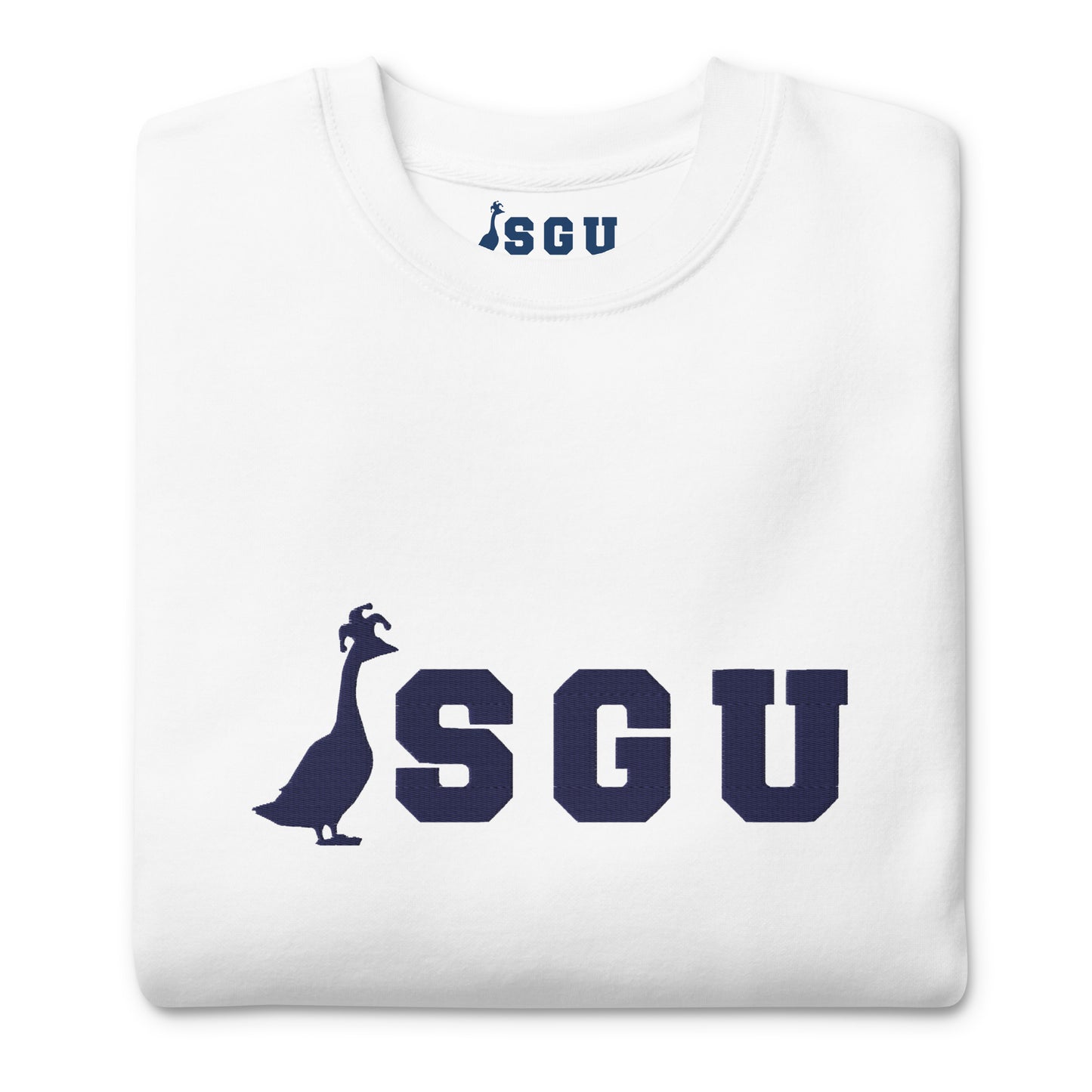 SGU | Premium Unisex Crewneck - White/ Navy - Embroidered