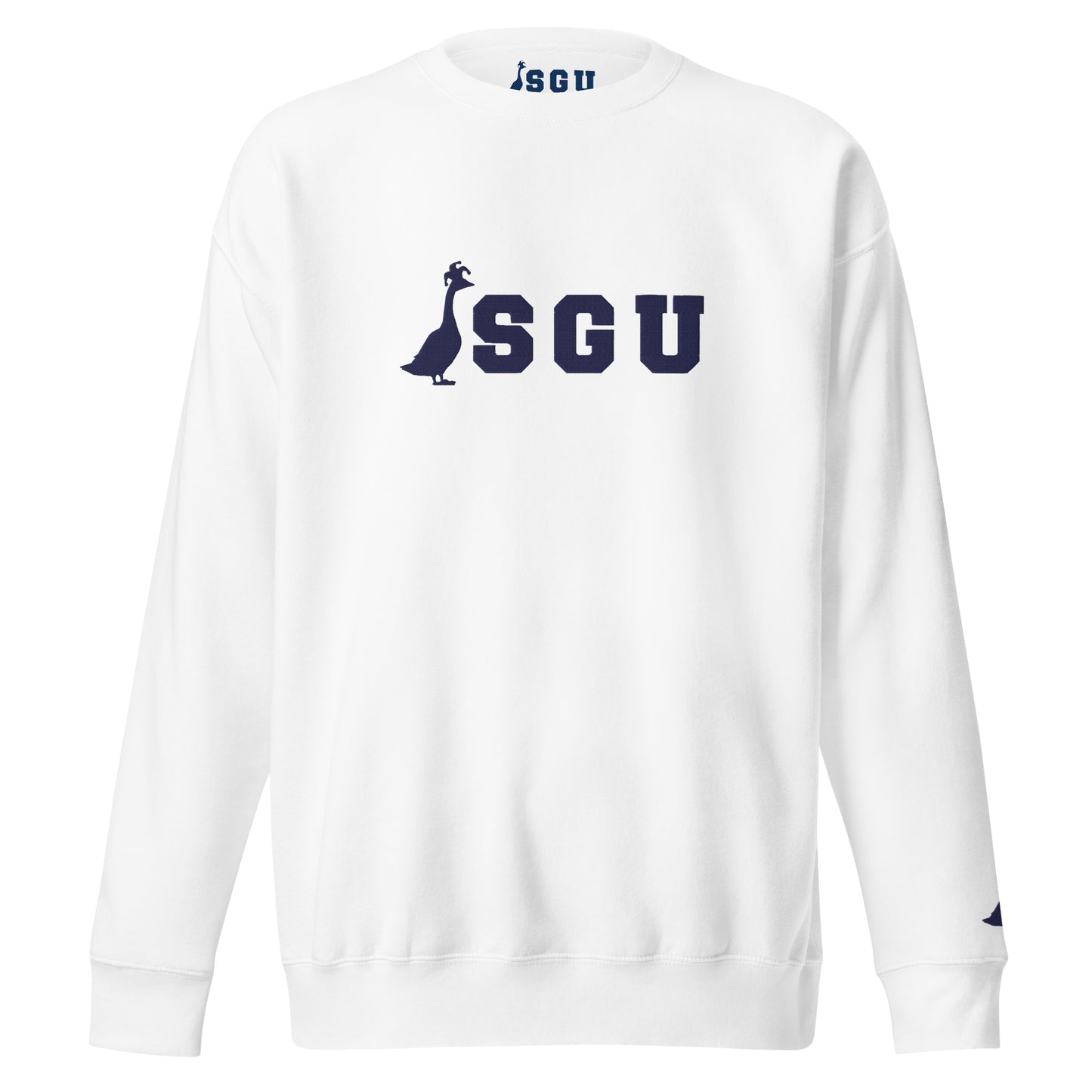 SGU | Premium Unisex Crewneck - White/ Navy - Embroidered