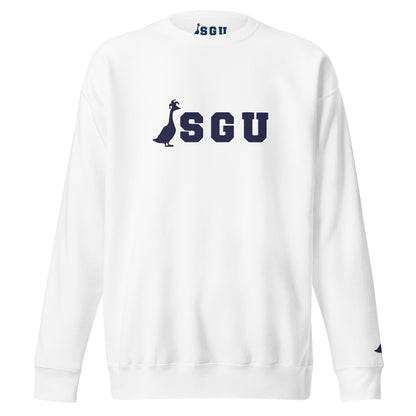 SGU | Premium Unisex Crewneck - White/ Navy - Embroidered