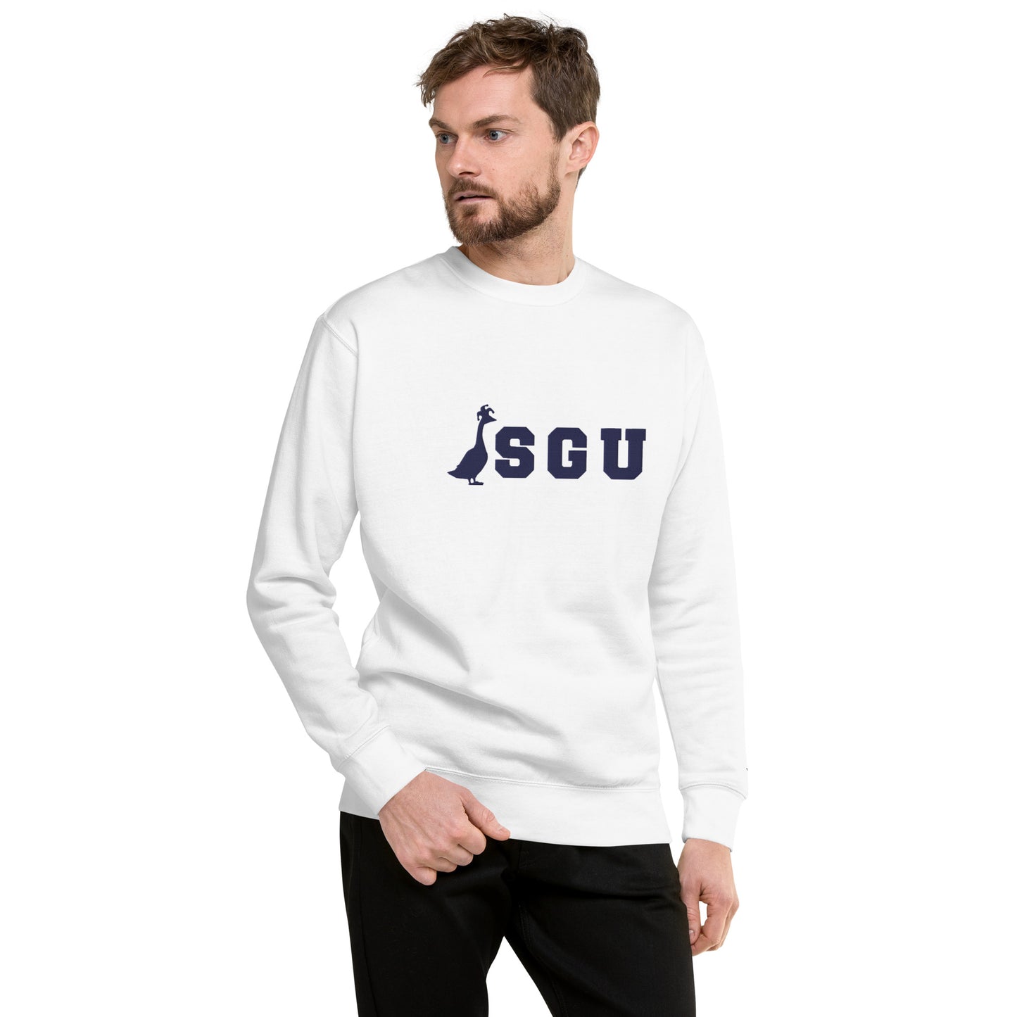 SGU | Premium Unisex Crewneck - White/ Navy - Embroidered