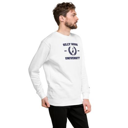 SGU Collegiate Seal | Premium Unisex Crewneck - White/ Navy - Embroidered